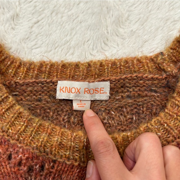 Knox Rose - Fall Colors Ombré Mixed Texture Cable Knit Open Weave Chunky Sweater - Picture 8 of 10